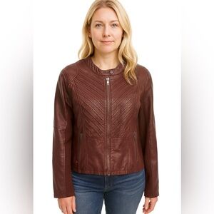 Maurices Moto Jacket XL Burgundy Faux Leather Quilted Zip Front Pockets